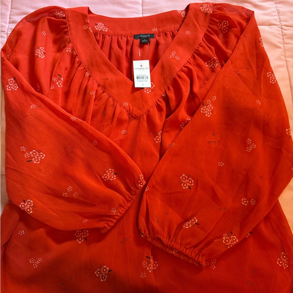 Ann Taylor Factory Orange Floral Blouse